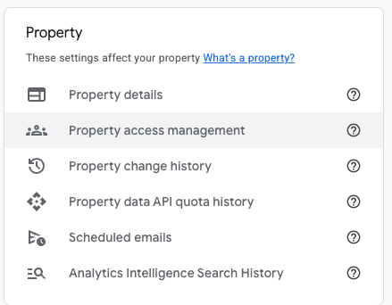 Google Analytics: Punkt Zugriffsverwaltung für Property in den Property-Einstellungen