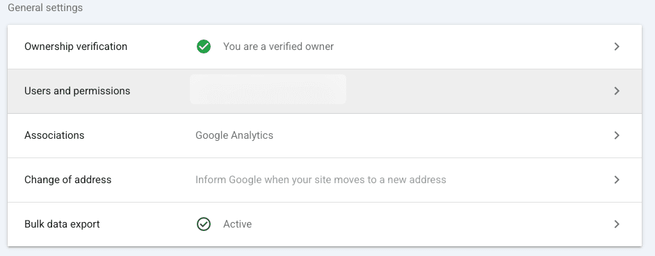 Google Search Console: Einstellungen mit dem Punkt Nutzer und Berechtigungen